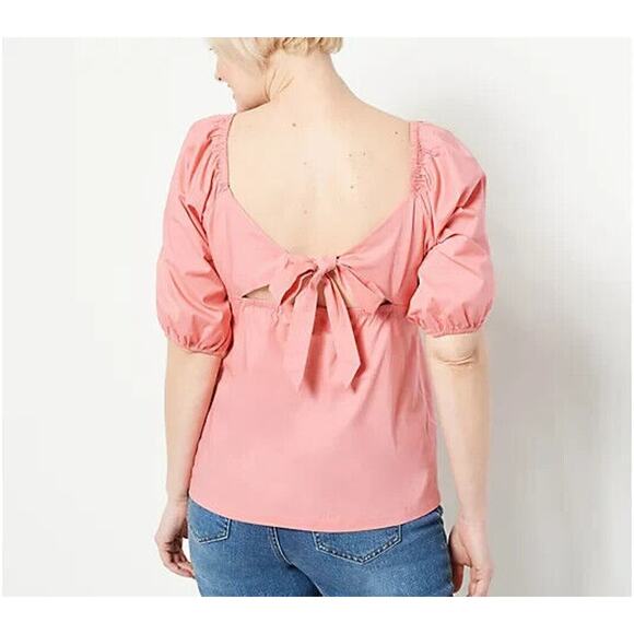 CANDACE CAMERON BURE NEW $58‎ Square Neck Balloon Sleeve Top Clematis Blue XL - Picture 2 of 2